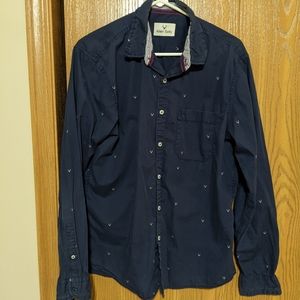Navy Button Up Long Sleeved Shirt